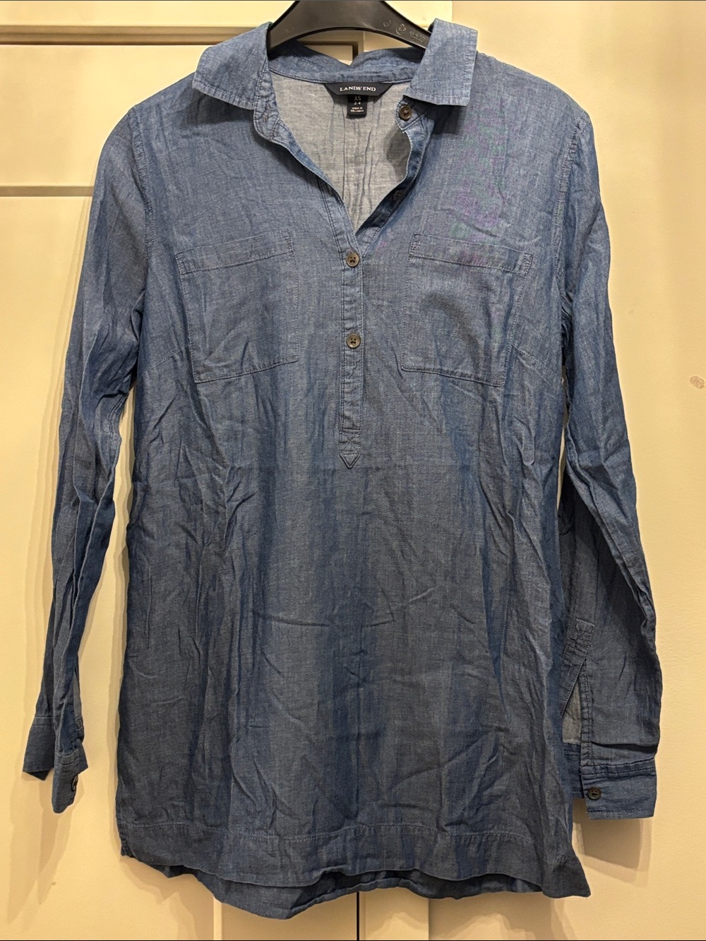 Lands' End Men's Light Blue Chambray Pullover Shirt